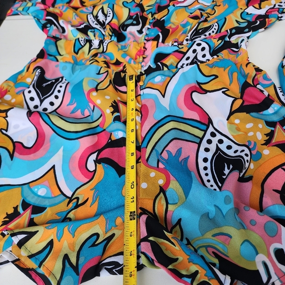 Ashley Stewart Colorful Geo Swirl V-Neck Split Romper Long Sleeve Plus V-Neck 24 - Picture 11 of 14